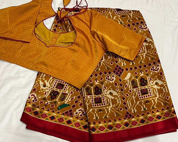 Patola Ajrakh Silk Saree  with Blouse