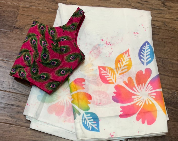 Floral Cotton Saree with blouse