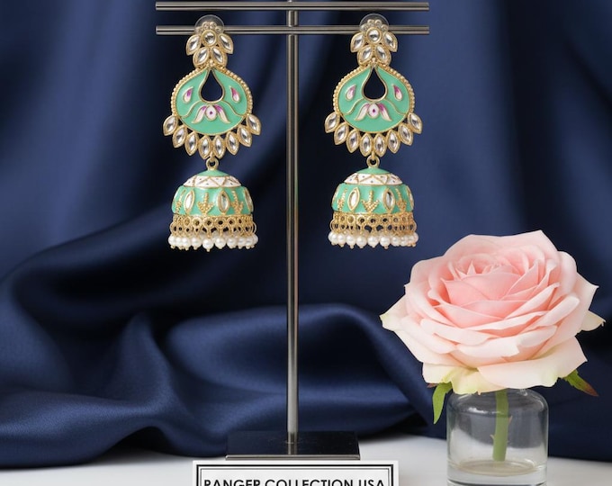 Jumka pearl drop meenankari earrings
