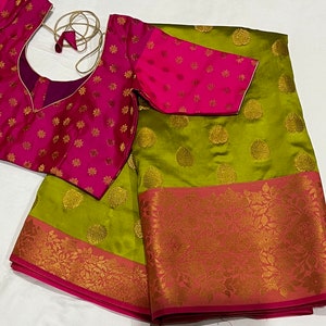 Beutiful combination Benarus Semi Silk saree with blouse