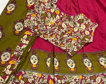 Kalamkari Cotton Lehegna Set with Croptop