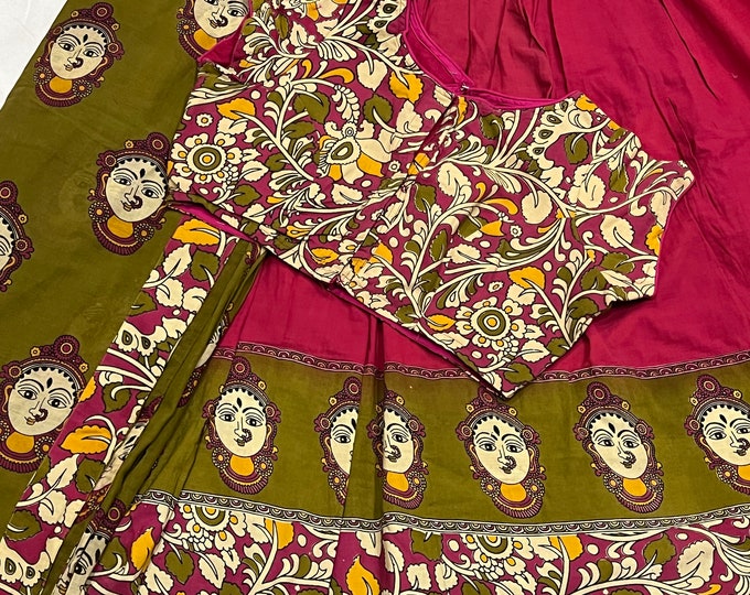 Kalamkari Cotton Lehegna Set with Croptop