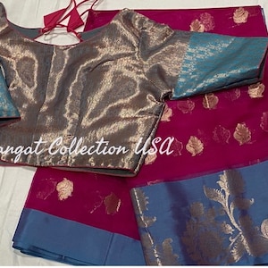 Hot pink Kora Organza  Silk saree with blouse