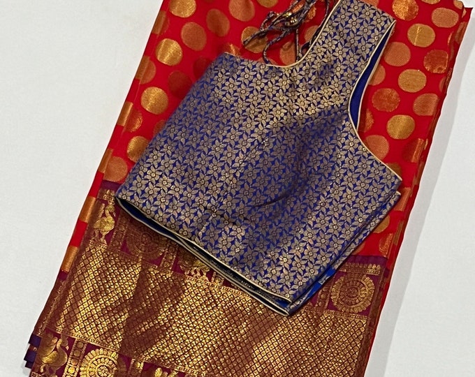 Beautiful Combination Benarus woven silk saree with blouse 34-44 size