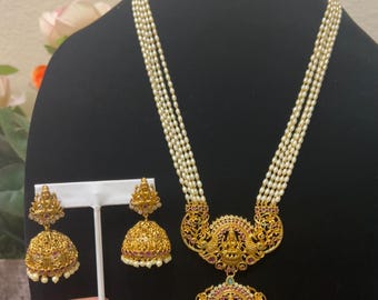 Beautifulq Pearl Beads Layered Mala with Goddess Lakshmi Pendant Crafted with