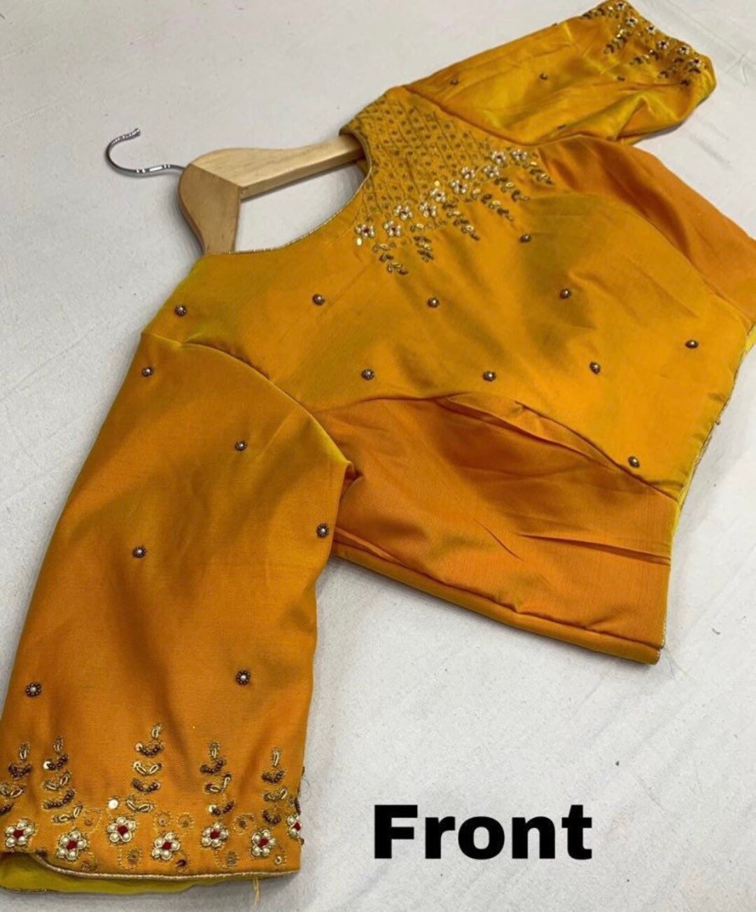 Buy Women's Readymade blouse with inbuilt Bra Cups and stylish front back  pattern with golden work can be mix matched with any saree (Size Small, 34  inch) at