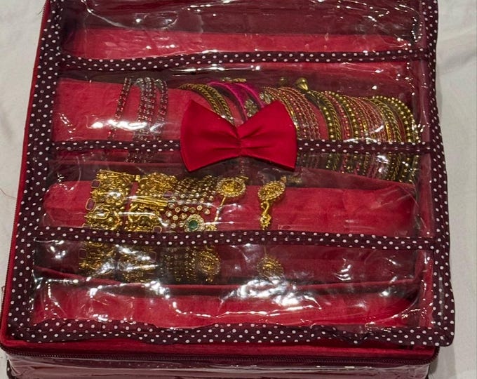 4 Rod Girl & Women Bangles Box Teardrop Pattern Laminated Box, Organizer For Bangle, Watches, Bracelets, Jewellery With Travel Cases Storage