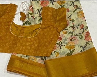 Floral Cotton Printed saree with blouse