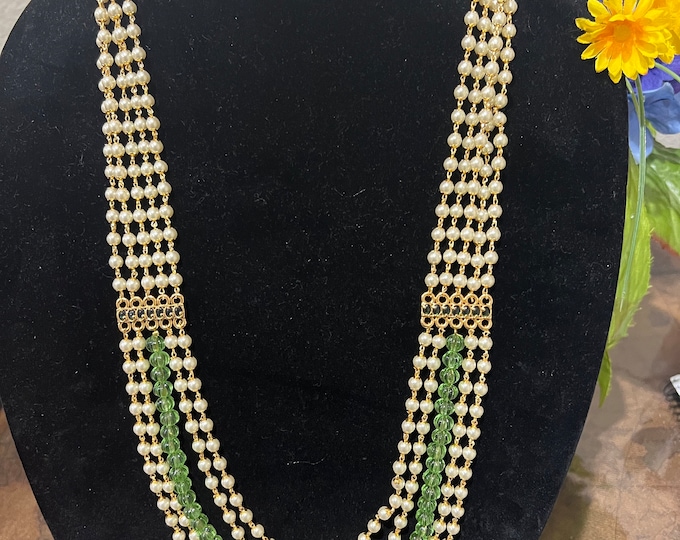 Gorgeous Pearl And green Beads layered Long mala