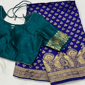 Beautiful combination Benarus Semi Silk Saree with Blouse 34-46 size