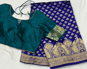 Benarasi Semi Silk Saree with Stitched Blouse | Traditional Indian Ethnic Wear (Size 36-46)