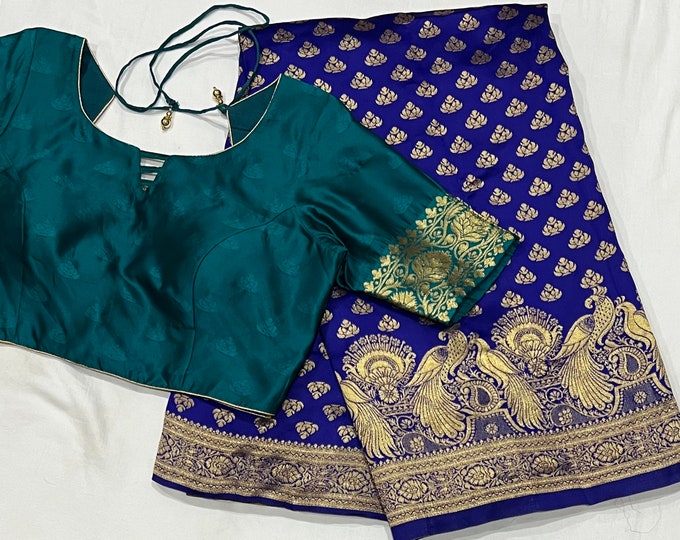 Beautiful combination Benarus Semi Silk Saree with Blouse 34-46 size