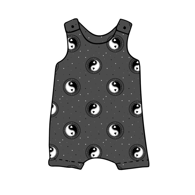 Kids Alternative Shorties Children/'s Monochrome Coverall Grey Yin Yang Baby Romper Unisex 0-6yrs Toddler Grey Onesie Goth Playsuit