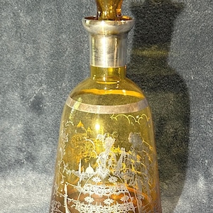 Venetian Amber Glass Silver Overlay Hand Bowl Decanter