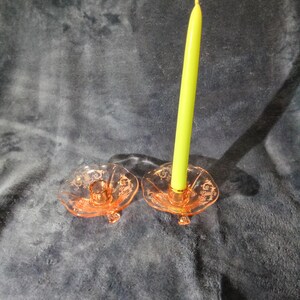2 Pink Deppression Glass Candle Holders Fostoria Versailles Pattern