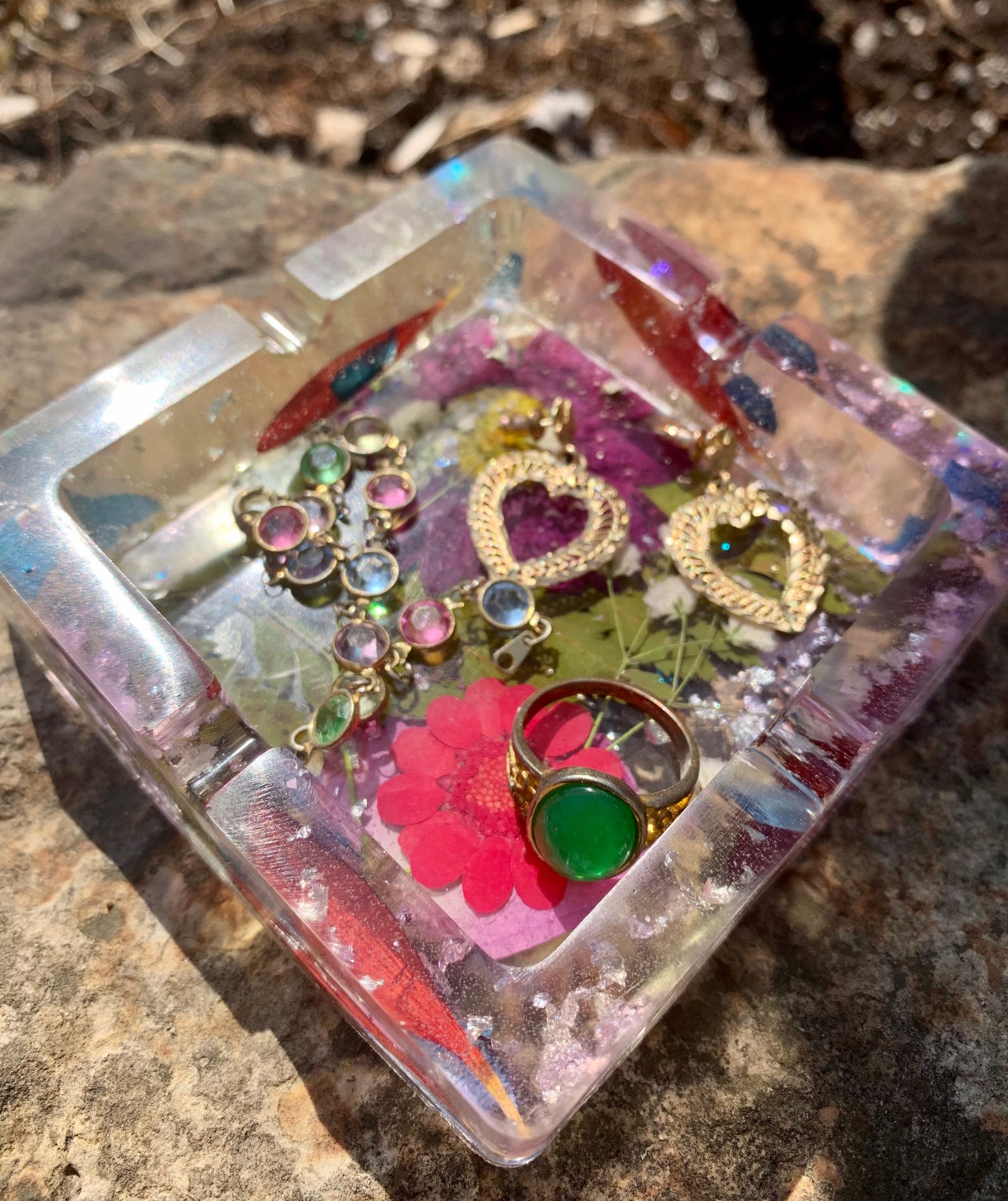 Floral Resin Ashtray / Trinket Dish with Bright Pressed Etsy