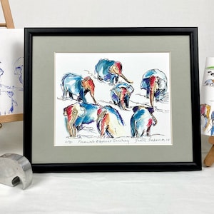 Elephants enjoying a swim at the Pinnawala elephant sanctuary, Sri Lanka. Mixed media sketch and watercolour Print (unframed)