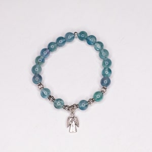 Blue Fluorite Christmas Bracelet with Angel Charm