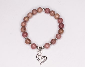 Rhodochrosite Bracelet with Heart Charm