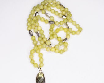 Méditation Mala avec jade citron et pendentif labradorite