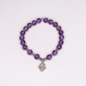 Amethyst Bracelet with Hamsa Charm