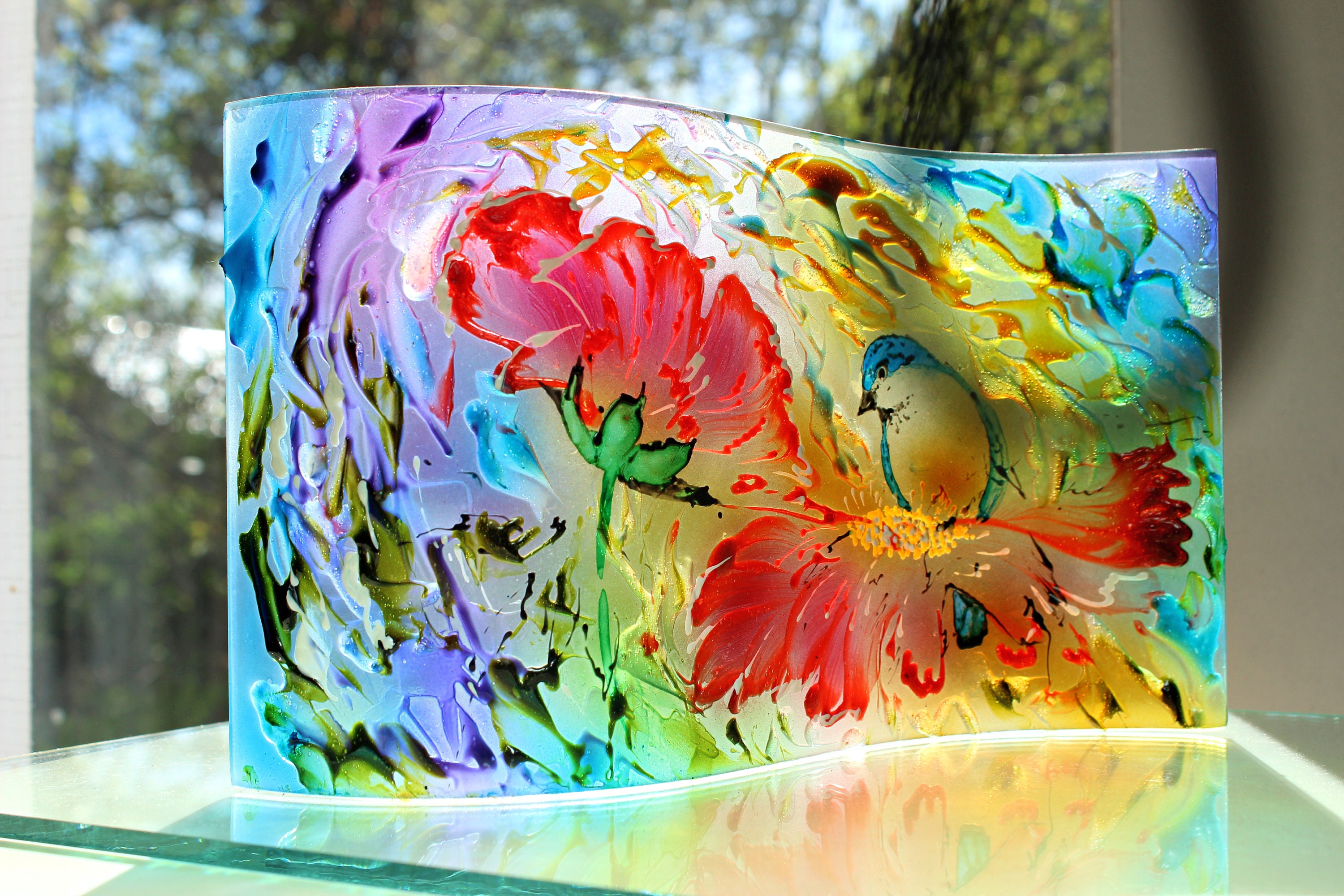 Glas Welle Kunst Hand bemalt Glas bunte Malerei Glas Etsy