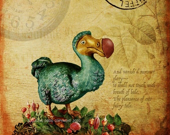 Dodo Vogel, Leinwand, 20 x 20 cm, Alice im Wunderland, Vintage Stil, lustiges Tier, Geburtstag, neues Haus Geschenk, Geschenk