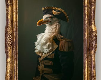 Admiral Seagull Art Print: Funny Nautical Bird Poster
