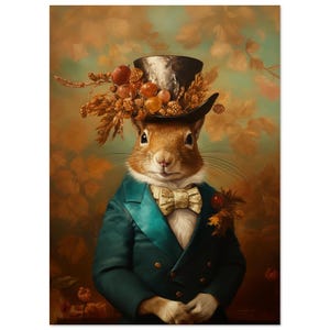 Red Squirrel, Vintage Portrait, Renaissance Animal Painting, Altered Art, Print, Animal Head Human Body, unique Home Decor