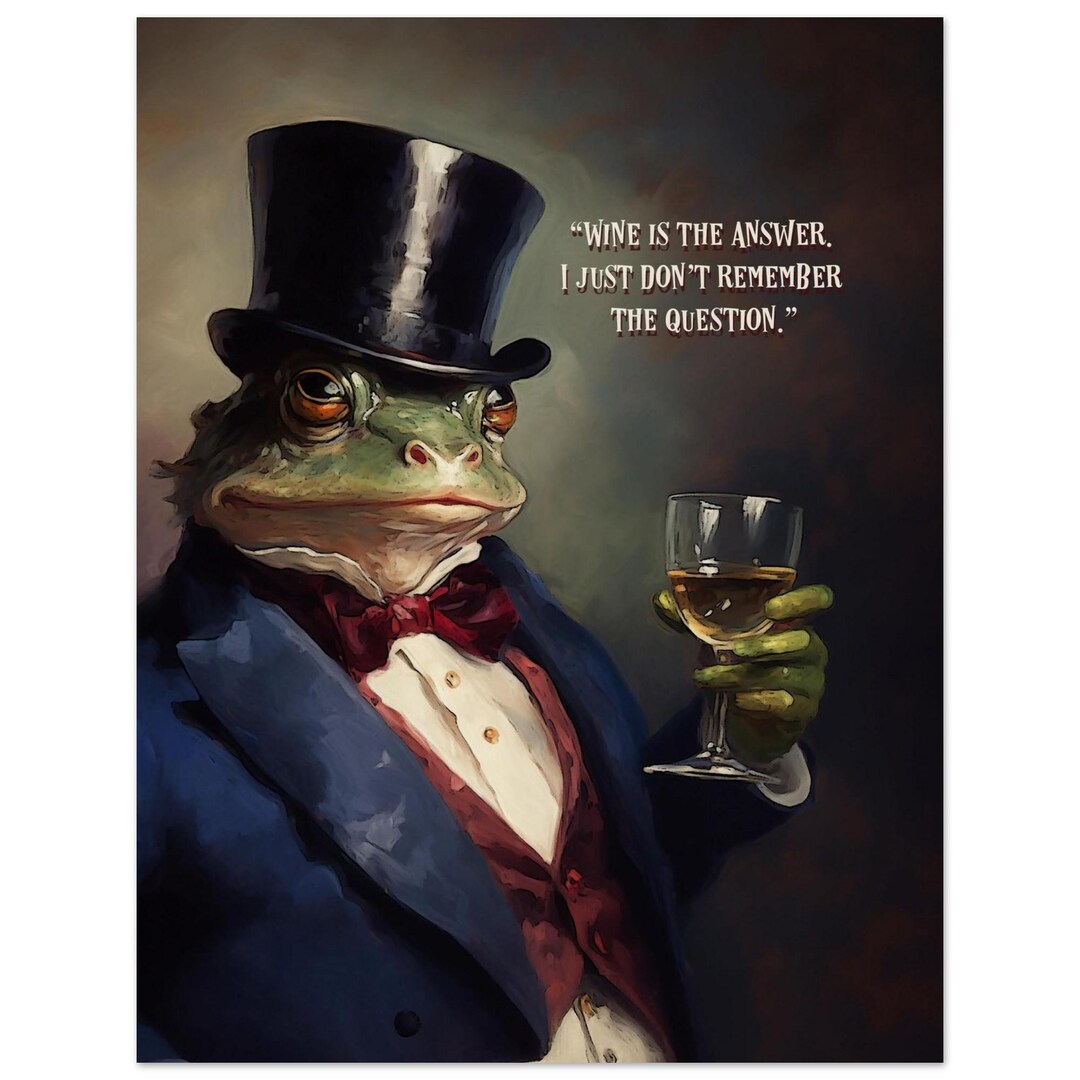 Frog in Hat Print Wall Art Wine Lover Gift Frog Drinking Wine Art ...