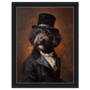 Labradoodle con cappello stampa artistica Cane nero Arte murale Cane Cockapoo con cappello ritratto vintage poster Arte del cane Bridgeton