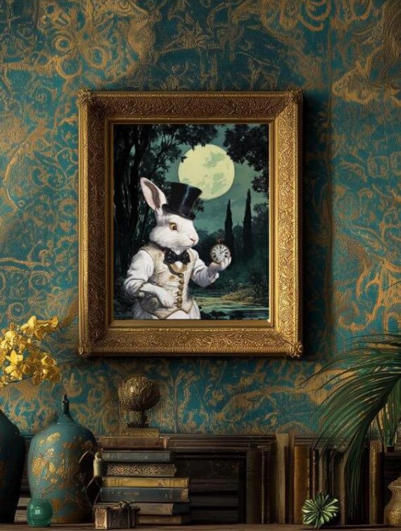 Stampa di Alice nel Paese delle Meraviglie: Illustrazione del Coniglio Bianco, Decorazione murale per bambini - Italia