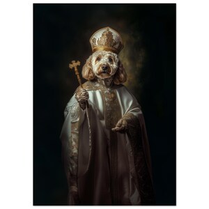 Labradoodle Papa Stampa artistica del cane Labradoodle in costume da papa Arte murale Arte religiosa Chiesa cattolica Cockapoo con cappello da papa