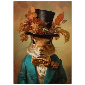 Squirrel art, vintage portraits, animal art, Regency, red squirrel in clothes, altered art, Wall art