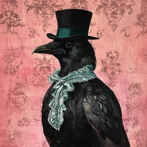 Gothic Crow, Digital download,  Victorian Crow Portrait Fine Art Print, Halloween art, Vintage Style, , Black Bird, Dark Home Decor,