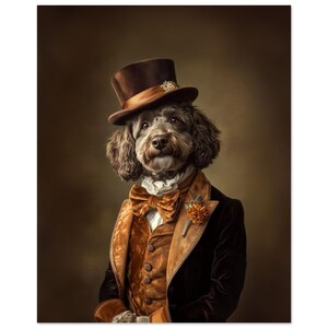 Cockapoo con cappello Cane con cappello Ritratto vintage da parete Labradoodle con cappello regalo Cani in abito, regalo d'arte alterata per gli amanti dei cani