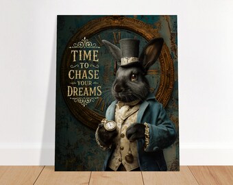 Décoration murale vintage Lapin Noir, Il est temps de poursuivre vos rêves, Lapin Steampunk