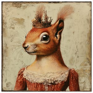 Squirrel, Squirrel art, red squirrel, animal art, vintage portrait, altered art, Vintage, Wall art