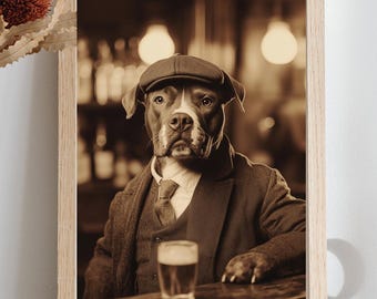 Impression Peaky Blinders, chien Staffie : scène de pub vintage, bull terrier du Staffordshire