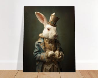 Affiche vintage Lapin Blanc – Portrait animalier, Alice au pays des merveilles, poster de lapin