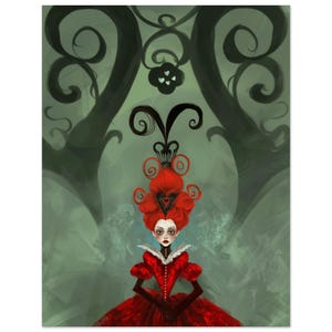 Hartenkoningin Alice in Wonderland print vintage gotische poster kunst Victoriaanse kamer decor Alice in Wonderland minnaar cadeau kunstafdruk, muurkunst