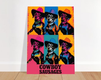 Saucisses de cowboy | Affiche teckel pop art | Illustration de chien colorée