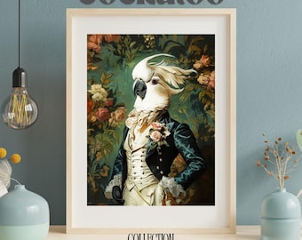 Cockatoo Portrait Print – Vintage Bird Art, funny Home Decor, funny parrot