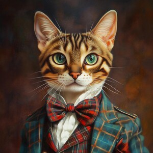 Bengal cat dressed in Tartan