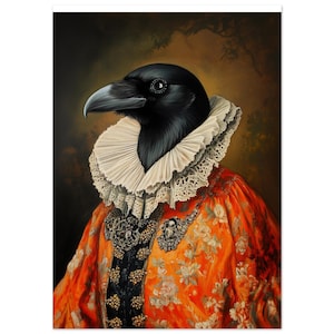 Crow art print Blackbird Bird Art Crow in clothes vintage portrait Bird painting Crows vintage  portrait Tudor Wall art