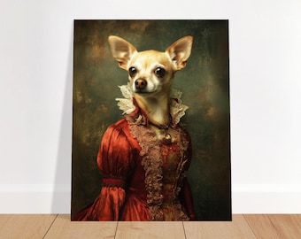 Portrait de chihuahua victorien, estampe élégante, art canin, décoration murale style cottagecore