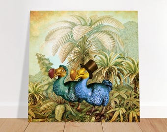 Estampe d'un dodo peinte à la main, illustration du jardin botanique d'Alice au pays des merveilles (papier mat 200 g/m²)