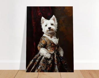 Impression d'art Westie : Highland Terrier en robe vintage, portrait de chien