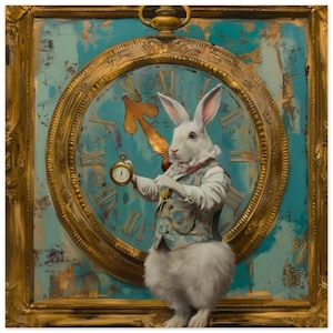 White Rabbit Alice in Wonderland decor rabbit wall fantasy art white rabbit childrens art Clock art