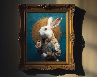 Portrait de lapin blanc | Montre de poche vintage, décoration murale victorienne, ornement fantaisiste